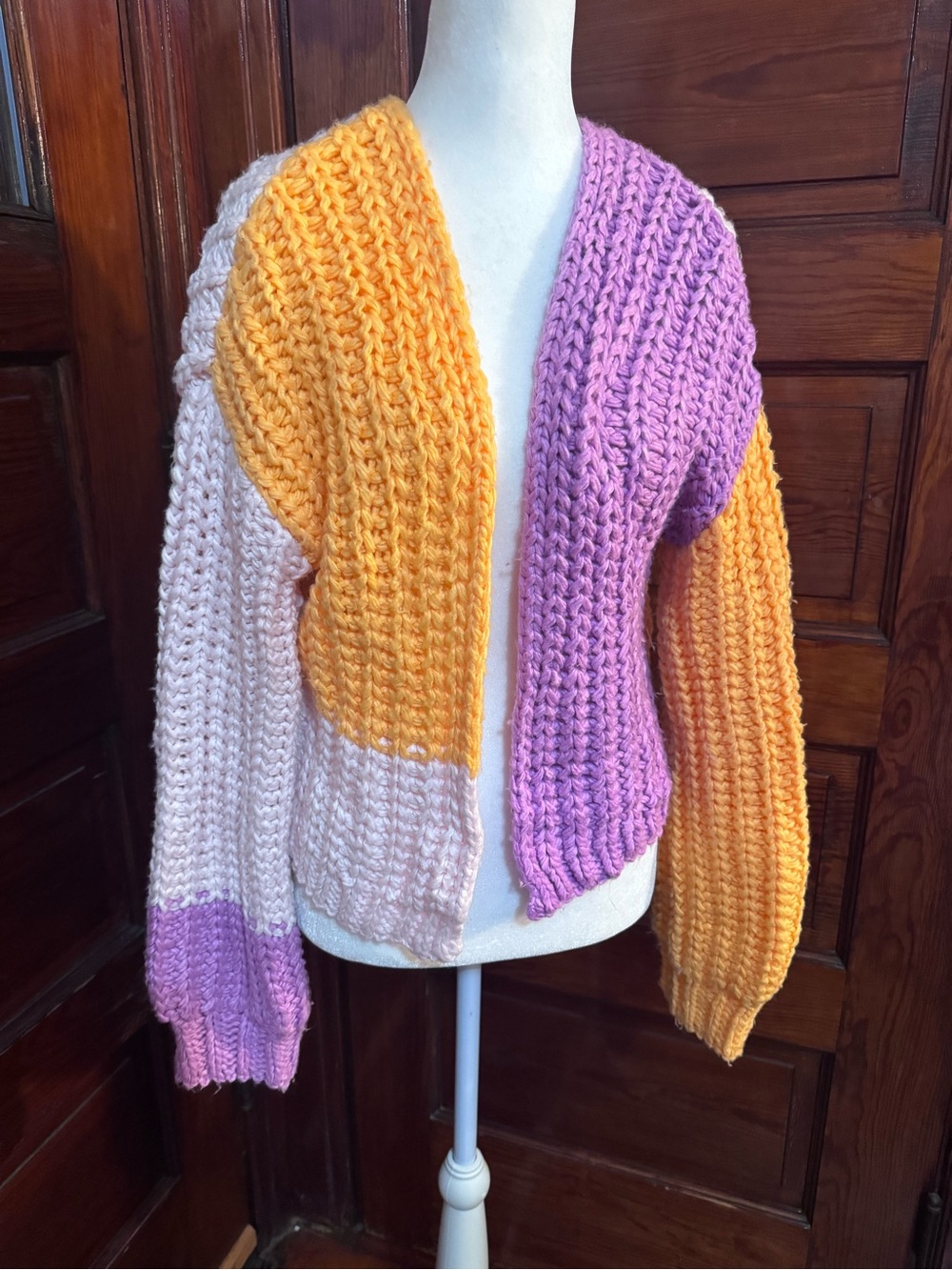 Wild Fable Color Block Chunky Knit Cardigan | Orange Purple Pink | Medium